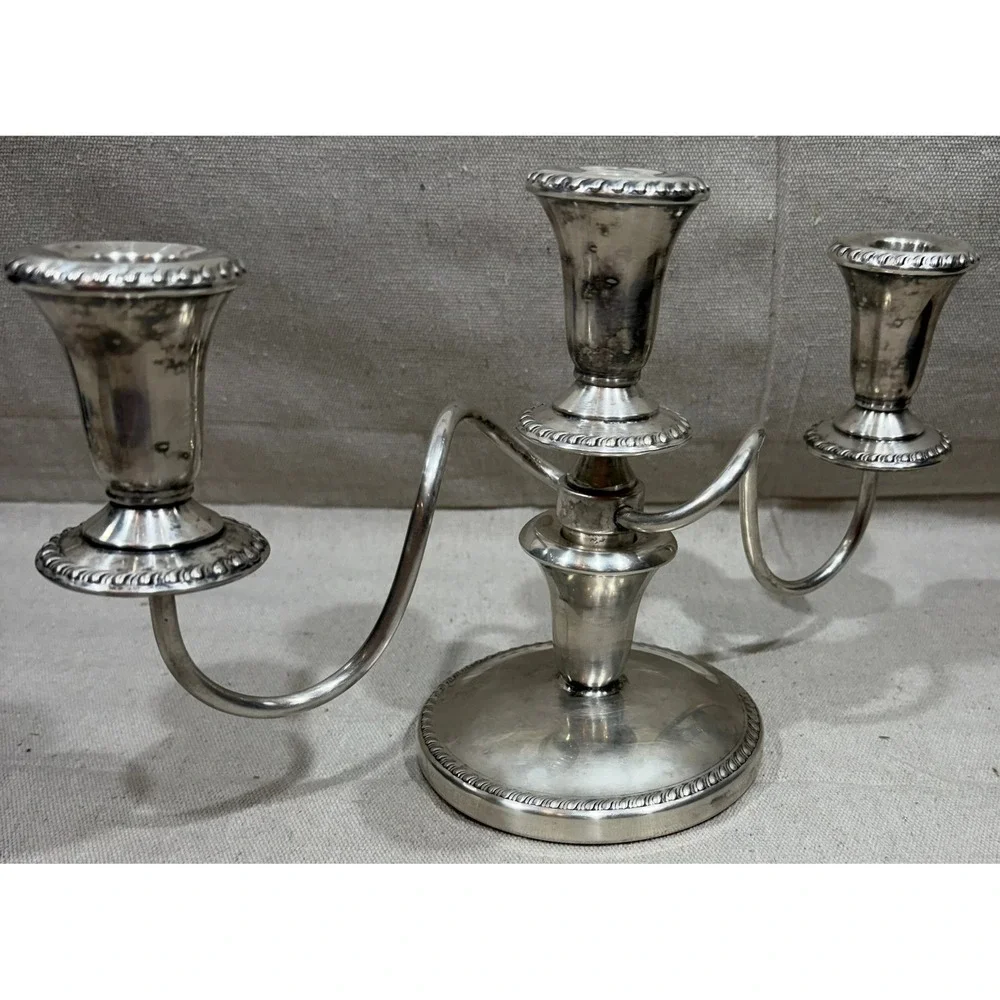 Sheffield Silver Co 3 Light Candelabra Silver Plate Gadroon Trim 12 Inch Wide